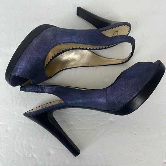 Jessica Simpson blue shimmer open-toe sling back heels-Woman’s 7.5 - Picture 12 of 13